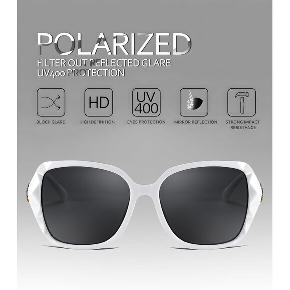 Women's White Crystal Square Sunglasses Sparkling Composite Shiny Frame Design - Picture 7 of 8